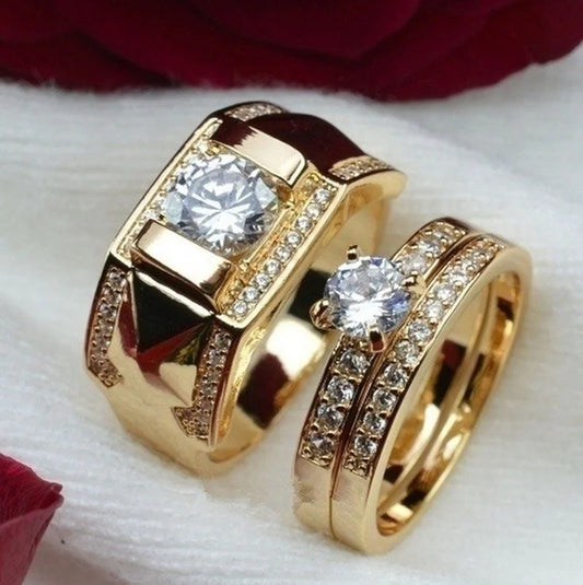 1pcs Luxury Women Ring Metal Carving Gold Color Inlaid Zircon Stones Couple Ring Bridal Engagement Wedding Jewelry