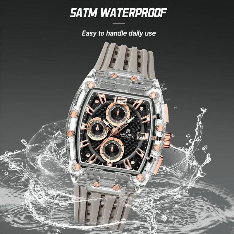 New NAVIFORCE Men's Quartz Multifunction Watches Fashion Sports Chronograph 5ATM Waterproof Silicone Band Casual Man Wrist Watch