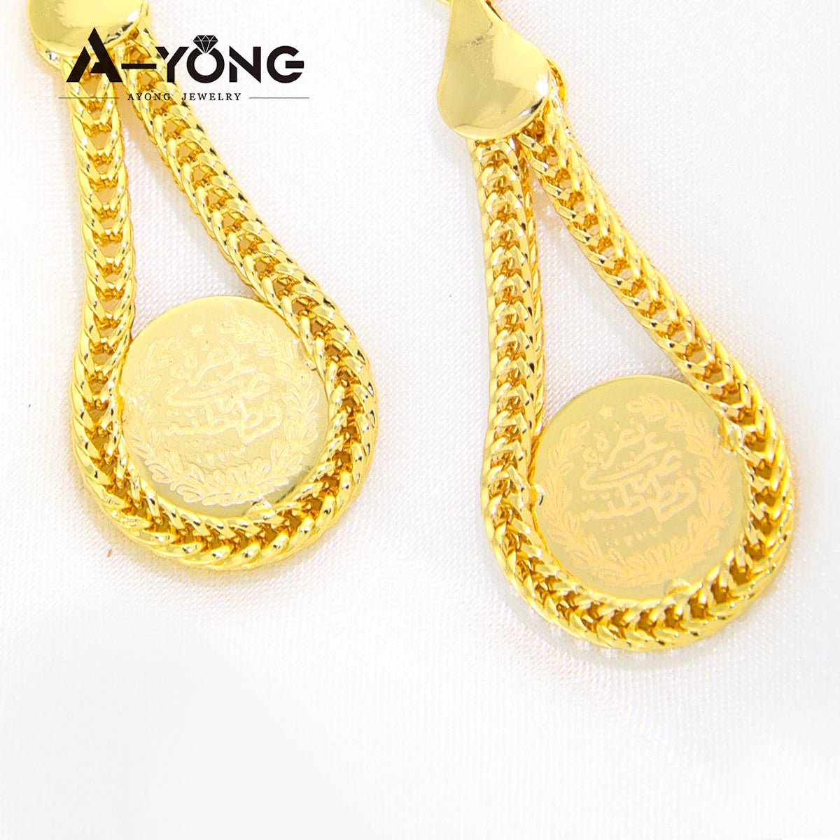 AYONG Arab Lira Coin Hook Drop Earrings 18k Gold Plated Dubai African Copper Dangle Earring for Women Bridal Jewelry Gifts