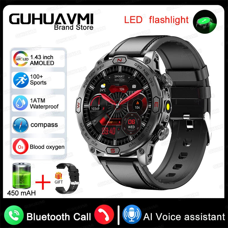 2024New Outdoor Smart Watch 1.43" Screen 1ATM Waterproof Watches Bluetooth Call Smartwatch GPS Motion Trajectory For Android IOS