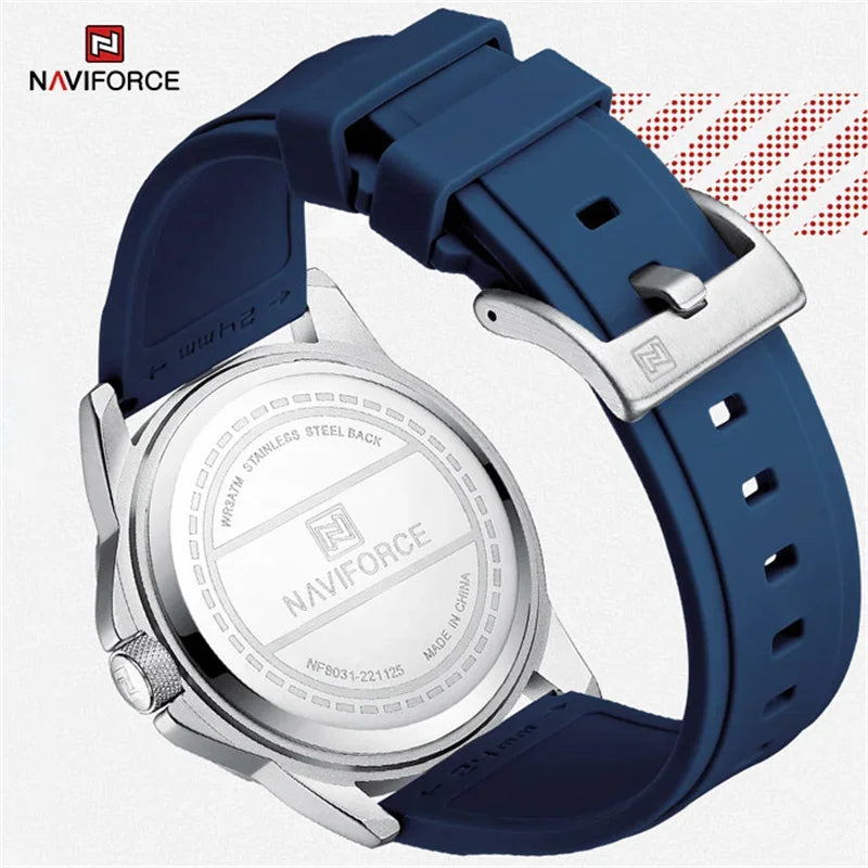 NAVIFORCE Casual Quartz Wristwatch Fashion Waterproof Men's Watches Sport Silicone Strap Male Luminous Clock Relogio Masculino