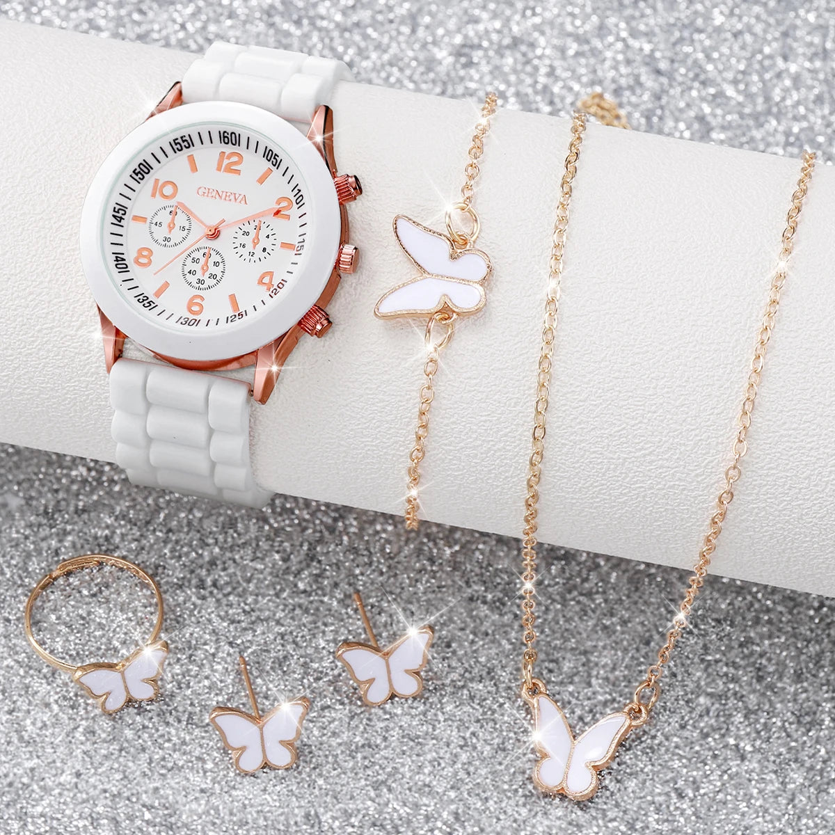 5/6PCS Women Watches Fashion Silicone Band Women Quartz Watches Jewelry Set Reloj Mujer Girls Clock Gift (Without Box)