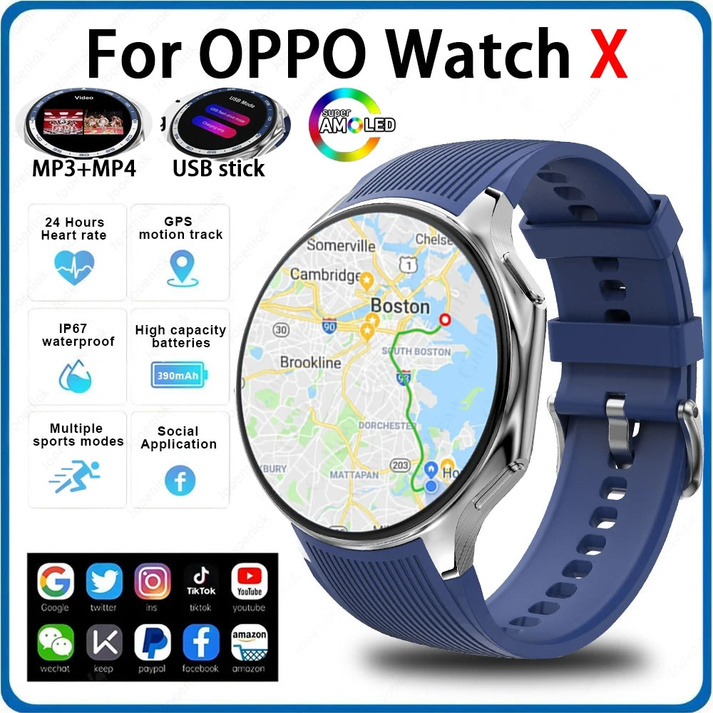 OPPO Watch X AMOLED 32GB Smartwatch Waterproof Men Smart Watch Bluetooth Call Connect Headphones TWS Music 3D UI Mode Video 2024