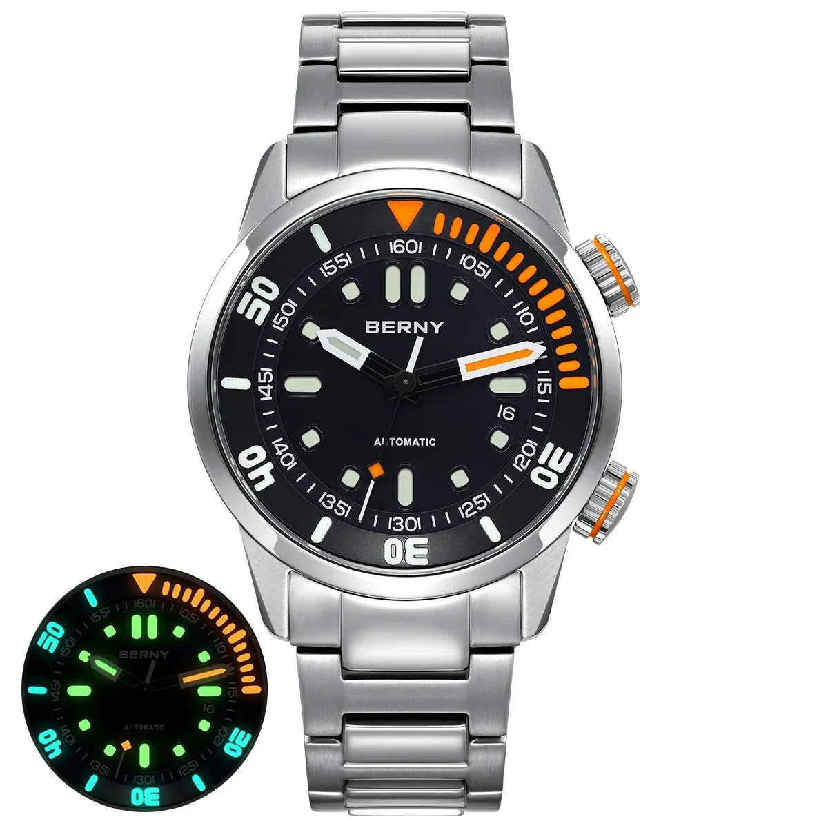 BERNY Automatic Dive Watch for Men Super Luminous Original Design 20ATM Man Wristwatch Sapphire Swim Sport Mechanical Male Watch