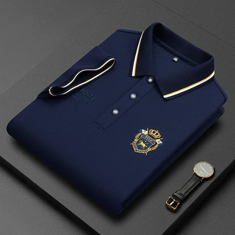 Summer Mens Short Sleeve Polo Shirt Luxury Embroidered Tshirts Lapel Anti-wrinkle Lightweight Tops Cotton Mens T Shirts