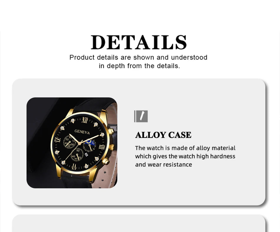 2pcs Luxury Mens Quartz Watches Bracelet Watch Set For Men Business Fashion Casual Round Pointer Calendar Watch