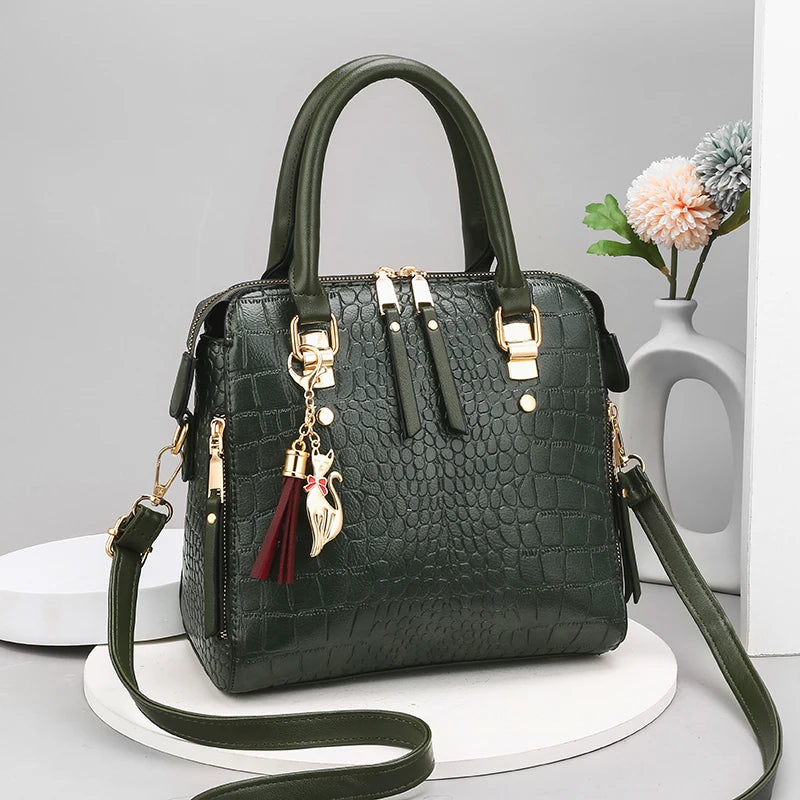 Luxurious Crocodile Embossed Tote Handbag - Spacious, Elegant, and Versatile Crossbody Satchel Purse with Solid Color Design, Mu