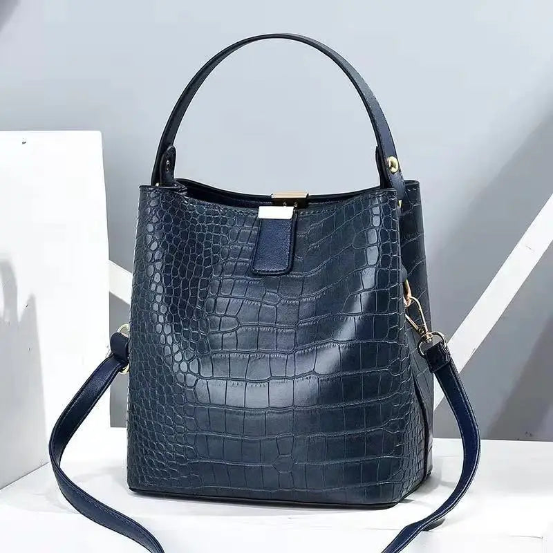 Vintage Alligator Leather Handbag Shoulder Crossbody Bags Fashion Female Bucket Bag Large Capacity Women Tote Bag