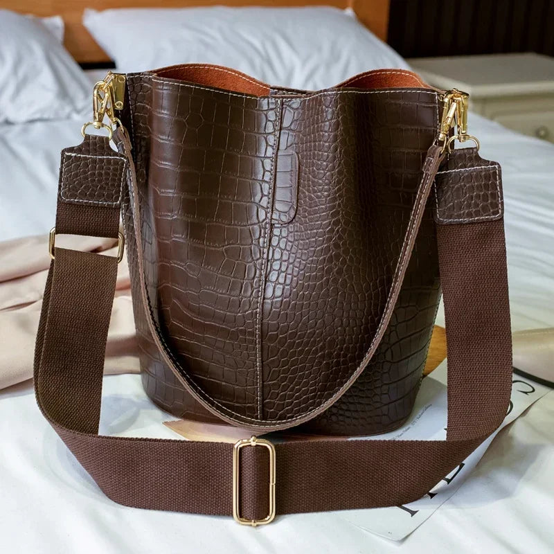 Vintage Leather Stone Pattern Crossbody Bags for Women 2022 New Shoulder Bag Fashion Handbags and Purses Bucket Bags