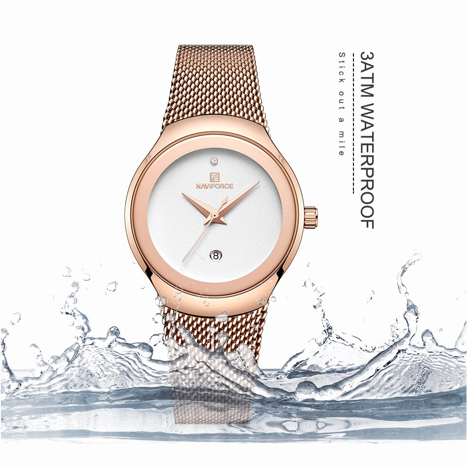 NAVIFORCE Watch Women Fashion Dress Quartz Watches Lady Stainless Steel Waterproof Wristwatch Simple Girl Clock Relogio Feminino