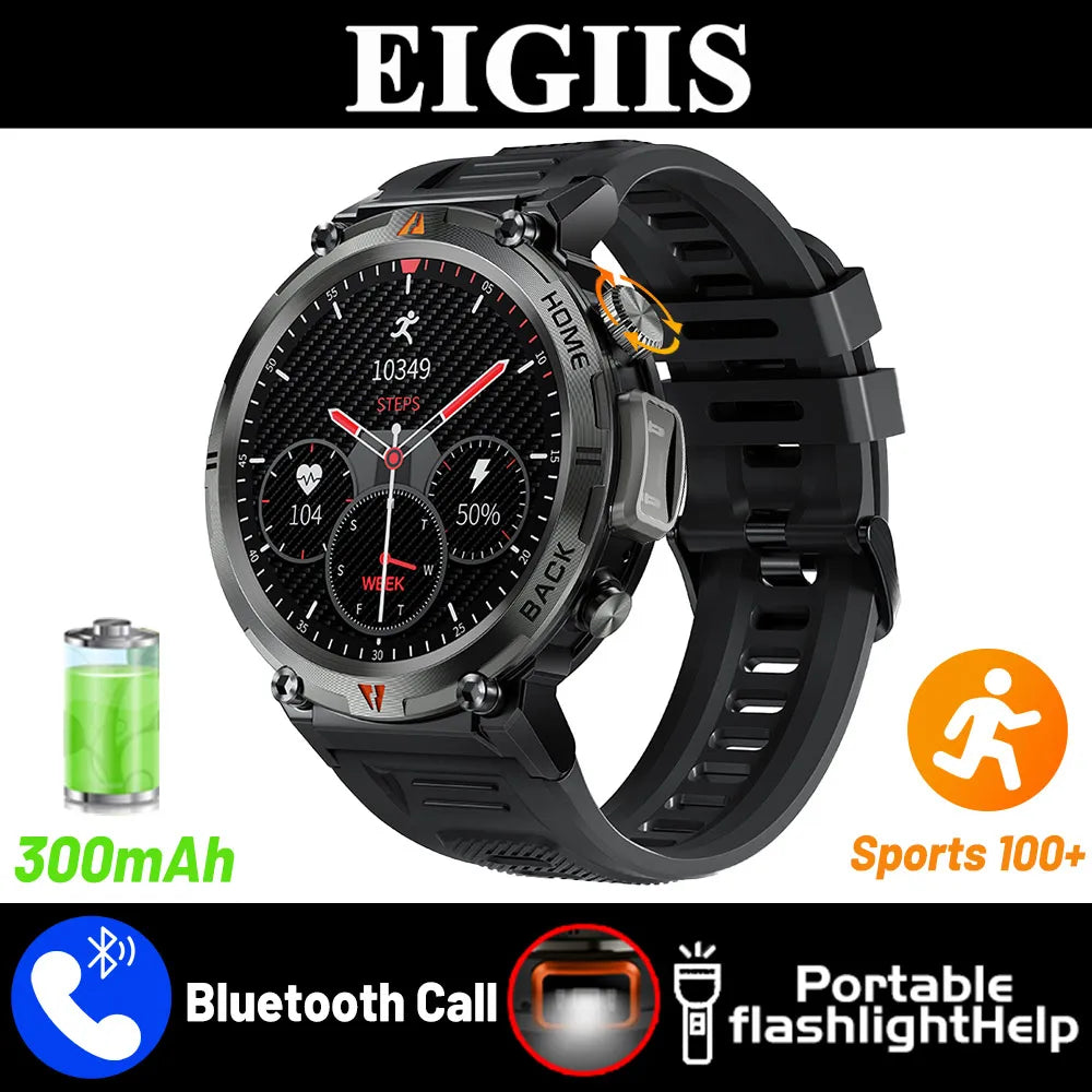 EIGIIS 2024 New KE3 Bluetooth Call Smart Watch Men Full Touch Screen Health Monitor Clock With Flashlight  For IOS Android