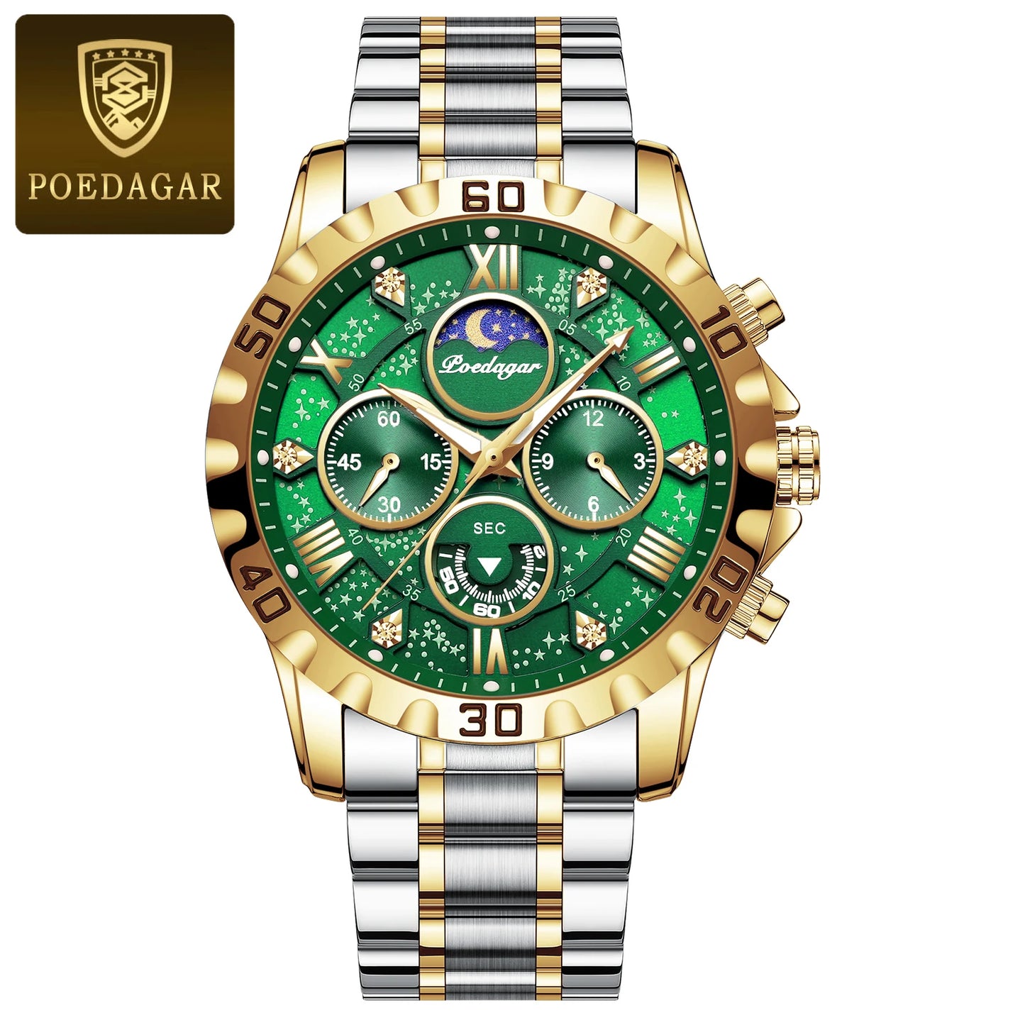 POEDAGAR Luxury Military Watch for Men Sport Quartz Man Wristwatch Waterproof Luminous Chronograph Stainless Steel Men's Watches