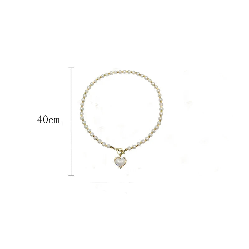 Elegant Pearl Necklace For Women Heart Pendant Necklaces Luxury Imitation Pearls Chain Necklaces Korean Jewelry Girls Gifts