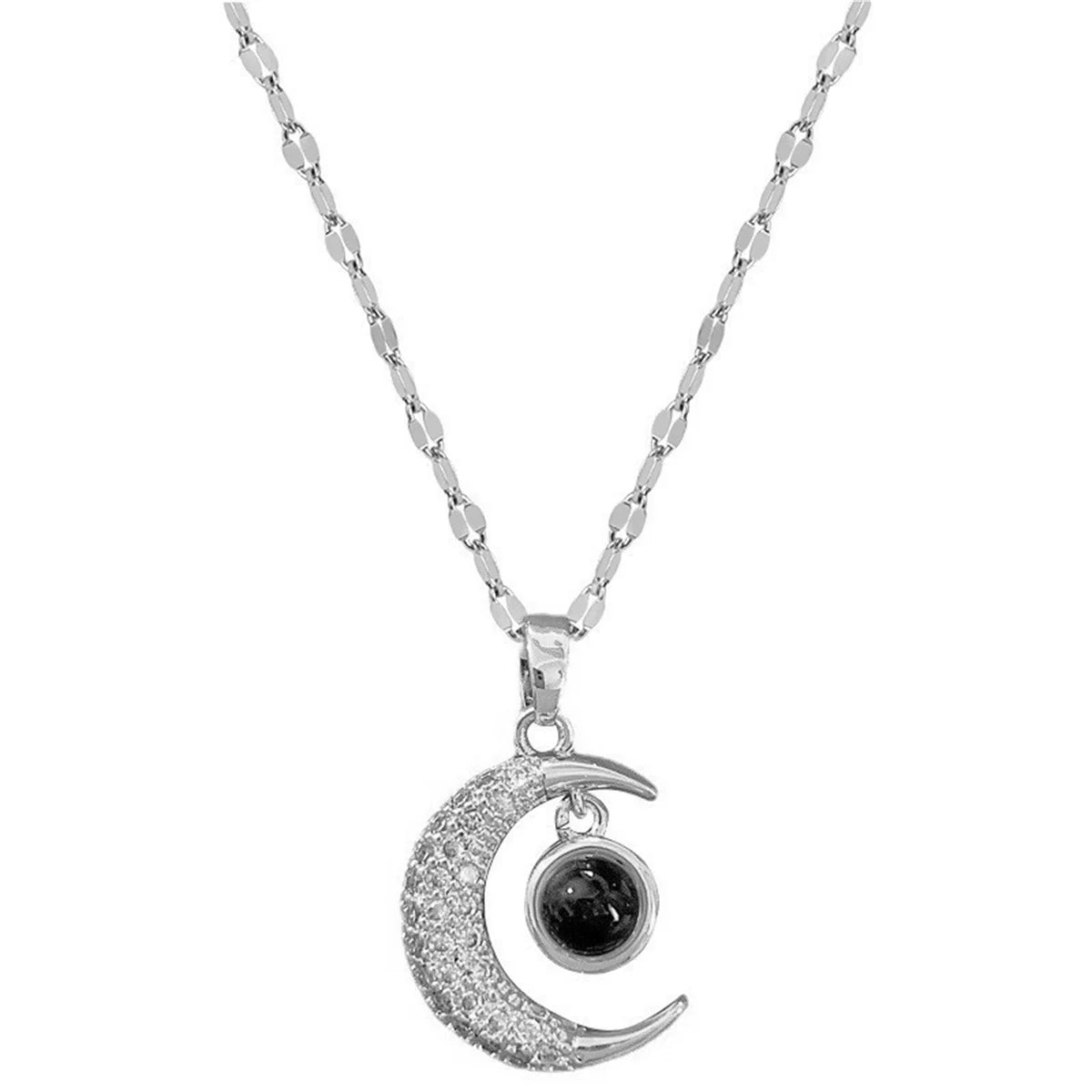 Fashion Trend Stainless Steel Moon Necklace Gold Color for Women Girl Moon Clavicle Pendant 100 Languages I Love You Gift