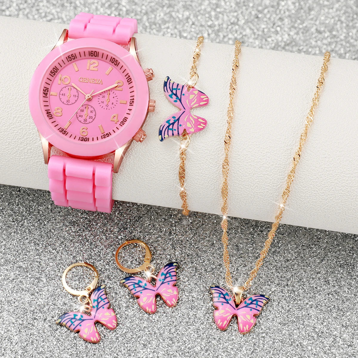 5/6PCS Women Watches Fashion Silicone Band Women Quartz Watches Jewelry Set Reloj Mujer Girls Clock Gift (Without Box)