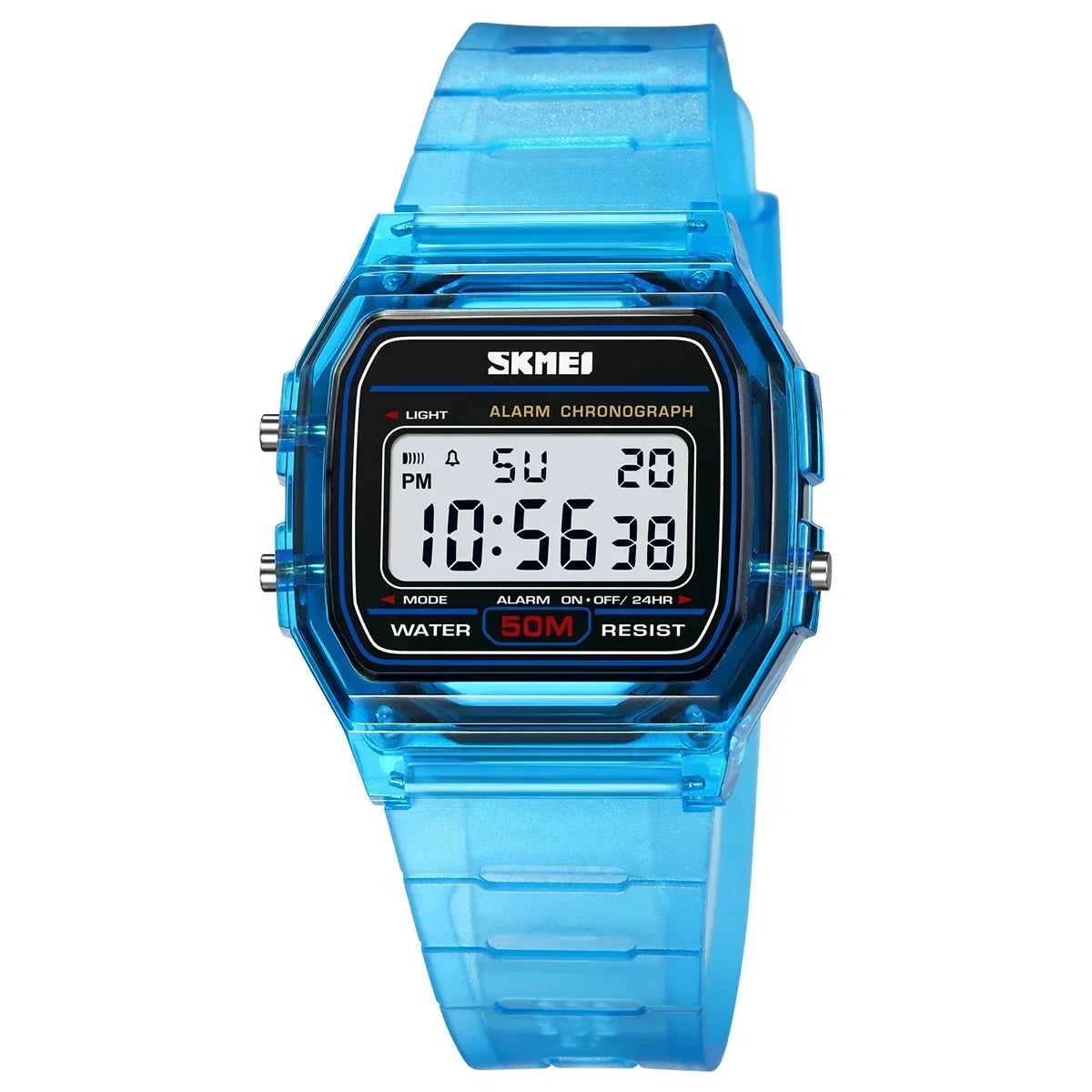 SKMEI 2056  Shockproof Back Light Display Stopwatch Digital Watches Women reloj mujer Transparent TPU Strap Ladies Wristwatch