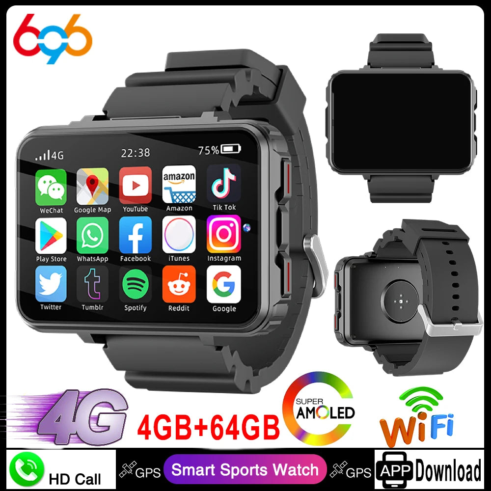 4G 2. 4Inch AMOLED Screen Smart Watches GPS Wifi SOS Android IOS Phone 4GB 64GB Camera Smartwatch Men Waterproof 1400mah Battery