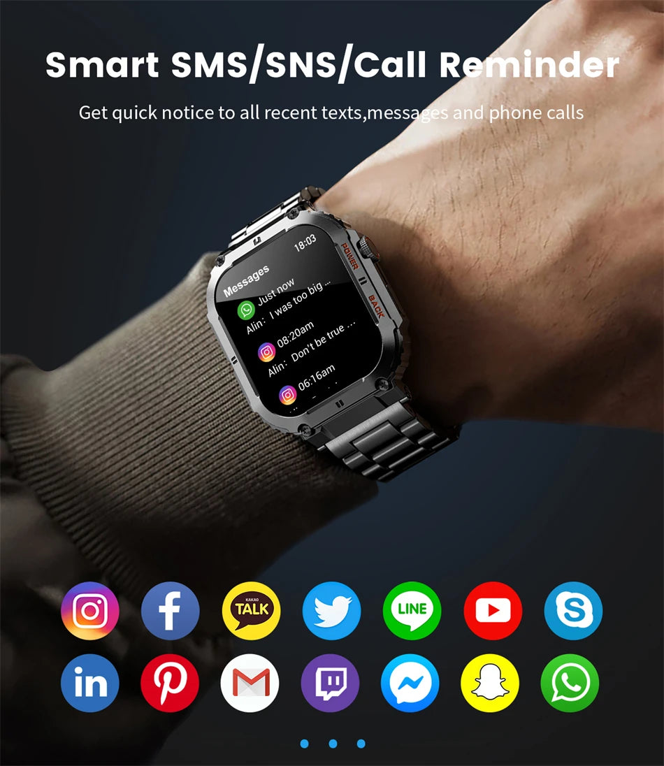 For All Smartphone Connections Bluetooth Call Sports Fitness Bracelet Waterproof Smartwatch Men's Watch Outdoor Rugged Military