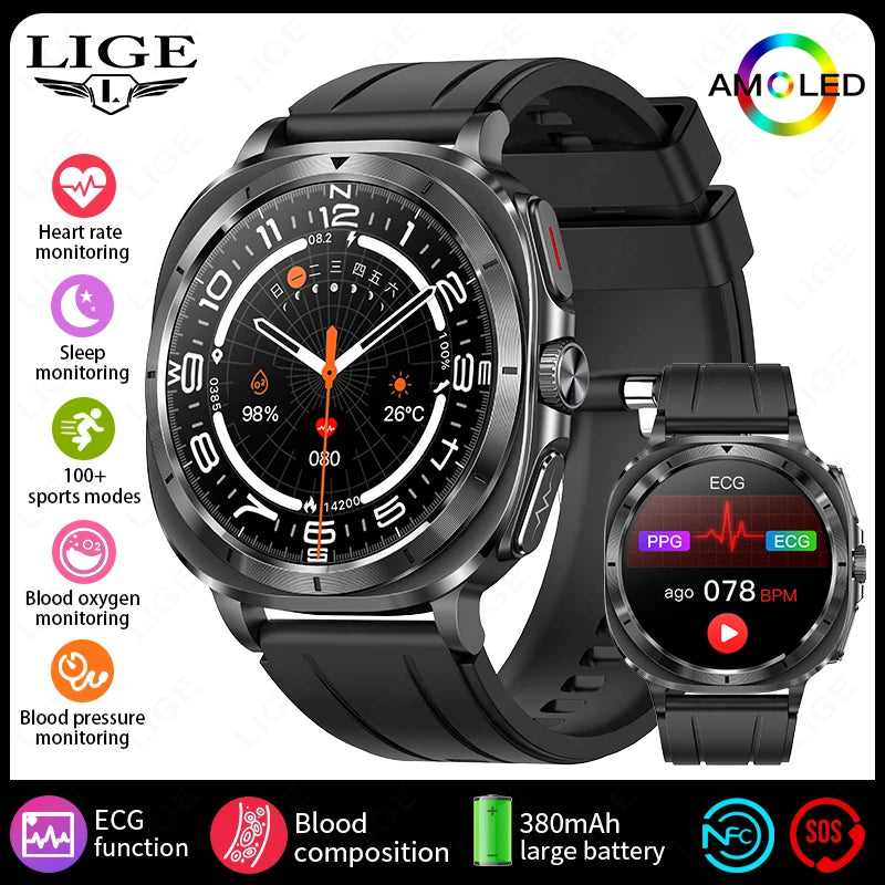 2025 AI Medical Diagnosis Smart Watch Bluetooth Call Blood Sugar Blood Lipid Uric Acid Monitor HRV ECG Smartwatch For Men Women