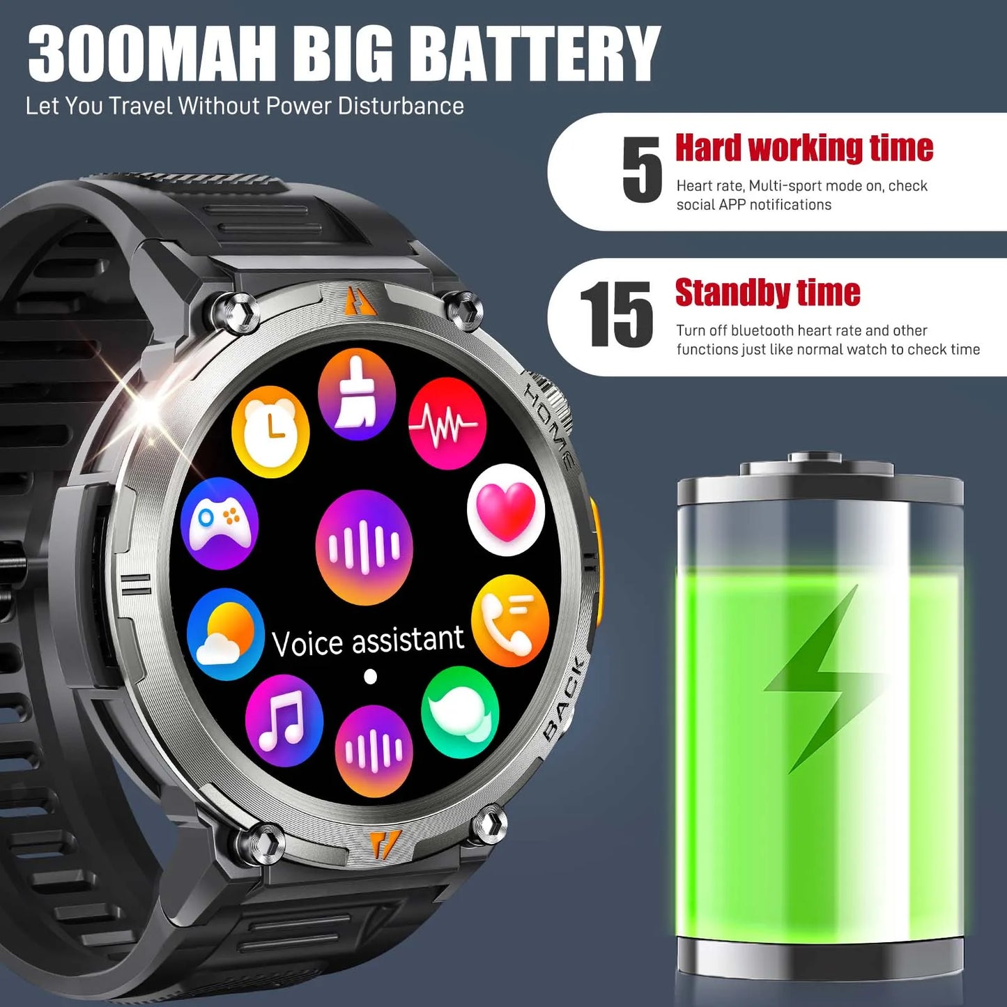 EIGIIS 2024 New KE3 Bluetooth Call Smart Watch Men Full Touch Screen Health Monitor Clock With Flashlight  For IOS Android