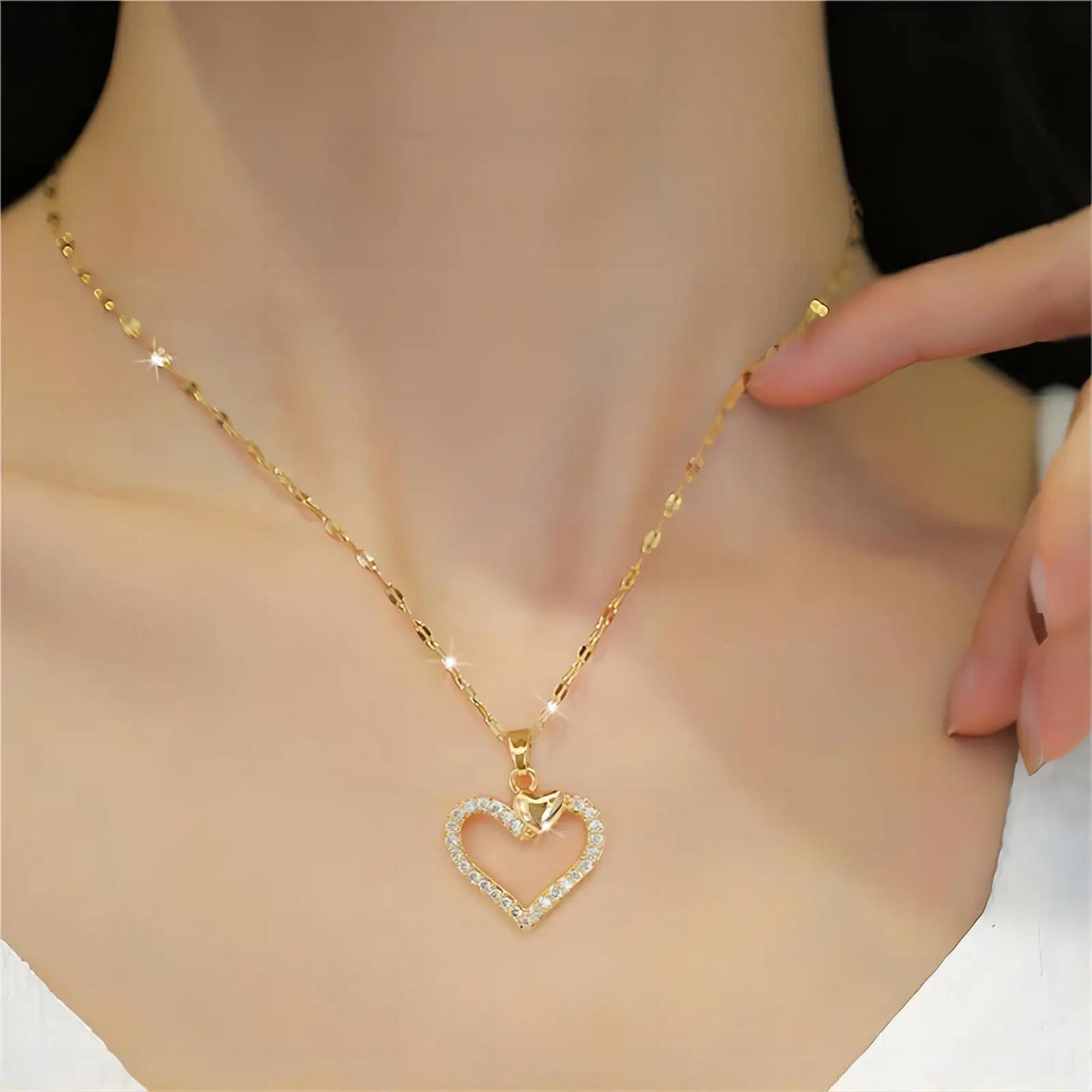 Trendy Heart Stainless Steel Zirconia Necklaces For Women Girls Love Gold Color Metal Necklace Party Birthday Daily Jewelry