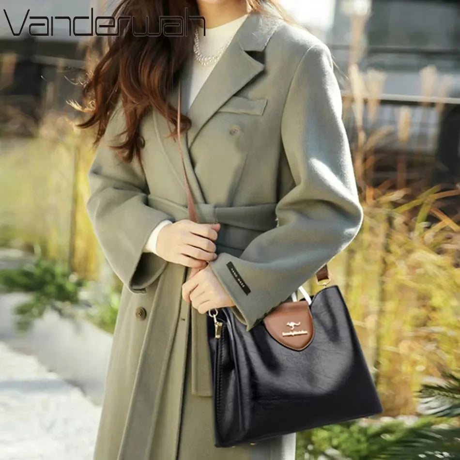 Genuine Soft Leather Handbags for Women Vintage Shoulder Tote Bag Luxury Designer Ladies Large Capacity Purse Bags Sac A Main