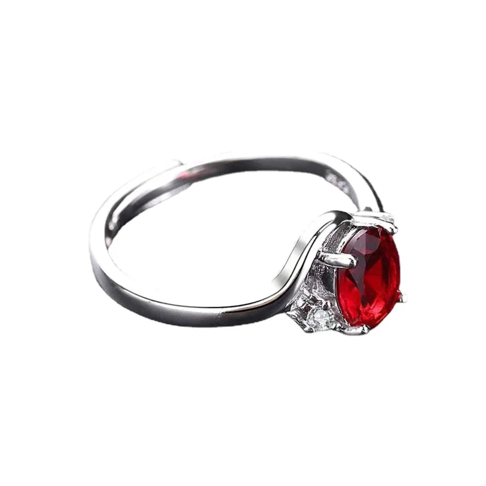 New S925 Sterling Silver Ring Ruby Classic Ring Adjustable as Engagement Jewelry Gift for Women