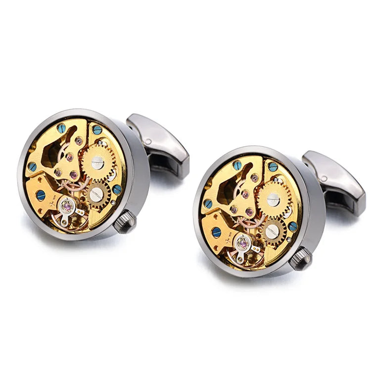 Brand Designer Watch Movement Cufflinks For Mens Business Wedding Shirt Cuff Links Gear Mechanism Functional Cufflink Jewelry