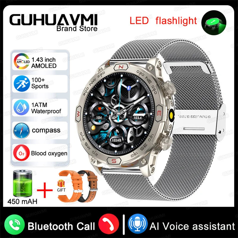 2024New Outdoor Smart Watch 1.43" Screen 1ATM Waterproof Watches Bluetooth Call Smartwatch GPS Motion Trajectory For Android IOS