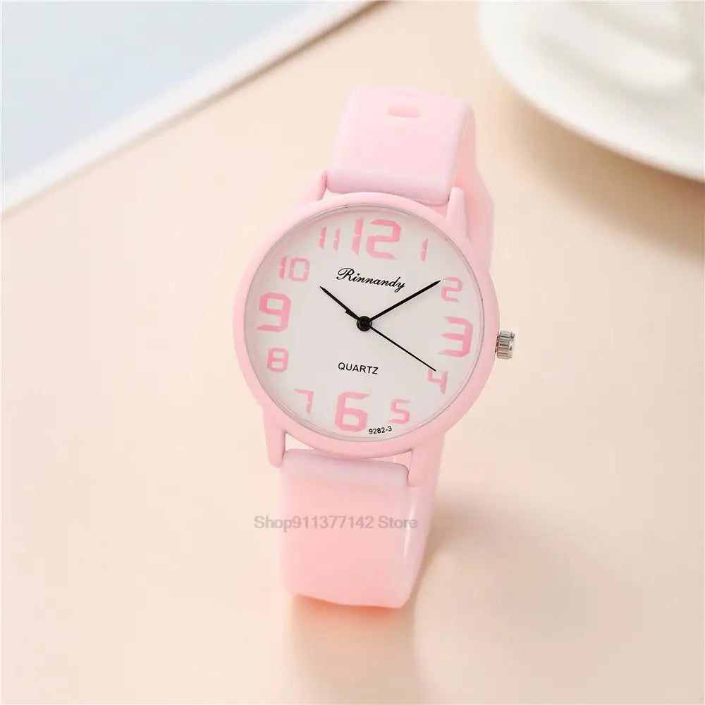 Women Fashion Silicone Watches Set Minimalist High Number  Qualities Big Dial Ladies Quartz Wristwatches With Casual Clock Gifts