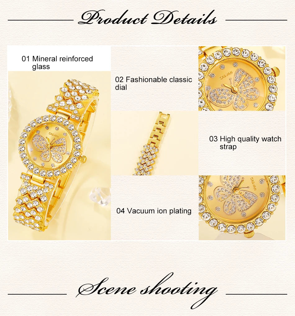 Women Butterfly Dial Watch Brand Design Female Clock Women Steel Bracelet Watch Quartz Luxury Fashion Set With Diamonds