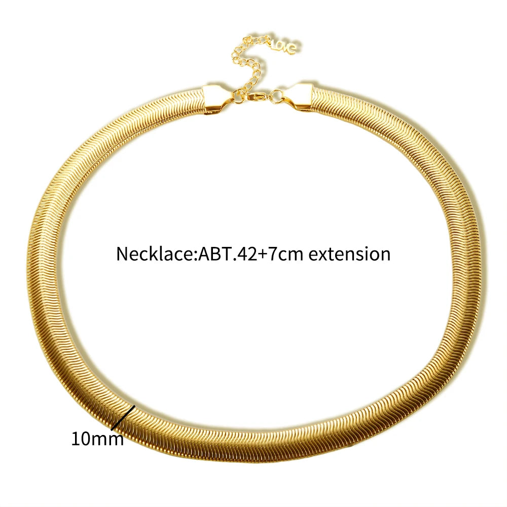 Stainless Steel Necklace Minimalist Metalic Texture Snake Chain 18 K PVD Plated Flat Thick Necklaces Bracelet For Unisex Jewelry