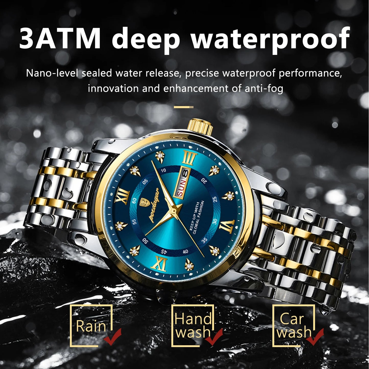 POEDAGAR Luxury Watch for Man Elegant Date Week Waterproof Luminous Men Watch Quartz Stainless Steel Sports Men's Watches reloj