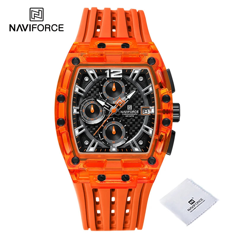 New NAVIFORCE Men's Quartz Multifunction Watches Fashion Sports Chronograph 5ATM Waterproof Silicone Band Casual Man Wrist Watch