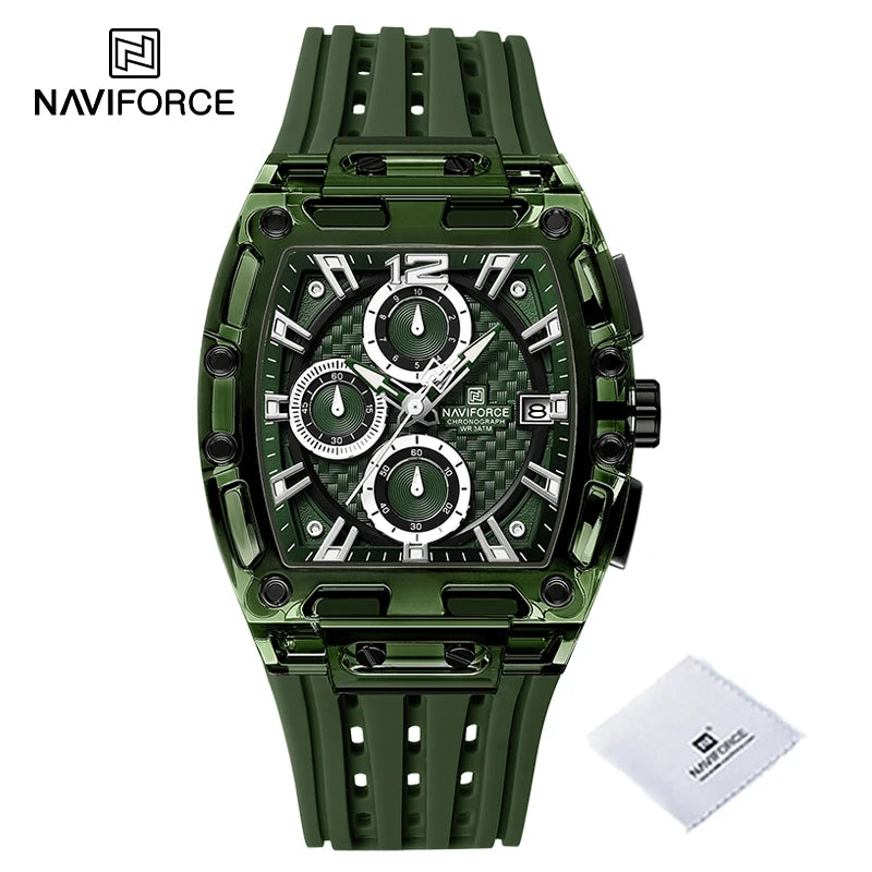 New NAVIFORCE Men's Quartz Multifunction Watches Fashion Sports Chronograph 5ATM Waterproof Silicone Band Casual Man Wrist Watch