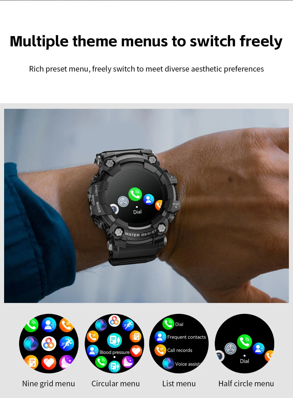 LOKMAT Rugged Sport Smart Watch ATTACK-GT Bluetooth Calls Colorful Waterproof Military Smartwatches with Flashlight for Phone