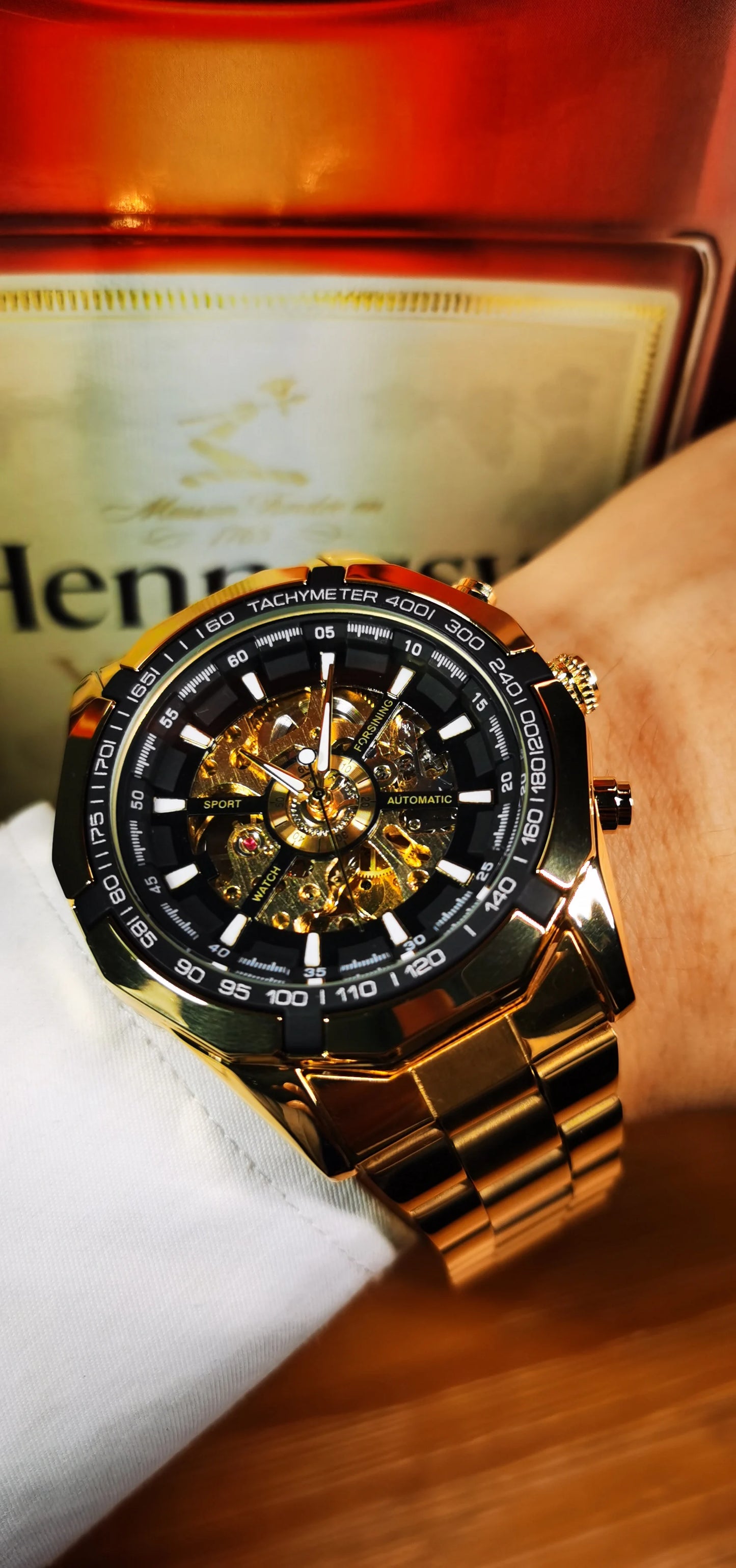 WINNER Classic Skeleton Watch for Men Luminous Hands Mechanical Watches Stainless Steel Strap Luxury Brand Forsining Wristwatch