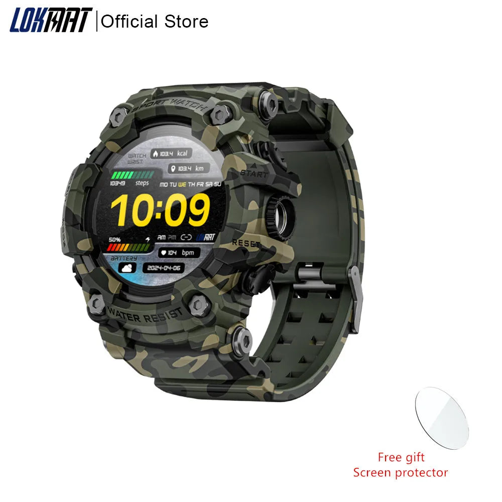 LOKMAT Rugged Sport Smart Watch ATTACK-GT Bluetooth Calls Colorful Waterproof Military Smartwatches with Flashlight for Phone