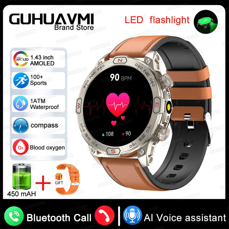 2024New Outdoor Smart Watch 1.43" Screen 1ATM Waterproof Watches Bluetooth Call Smartwatch GPS Motion Trajectory For Android IOS