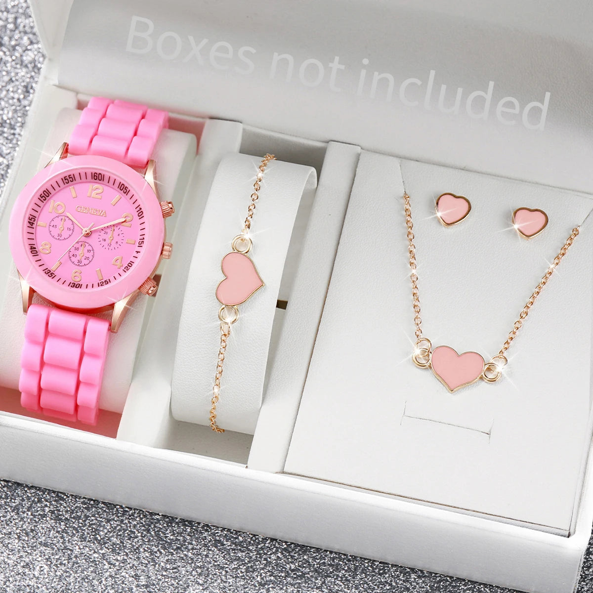 5/6PCS Women Watches Fashion Silicone Band Women Quartz Watches Jewelry Set Reloj Mujer Girls Clock Gift (Without Box)