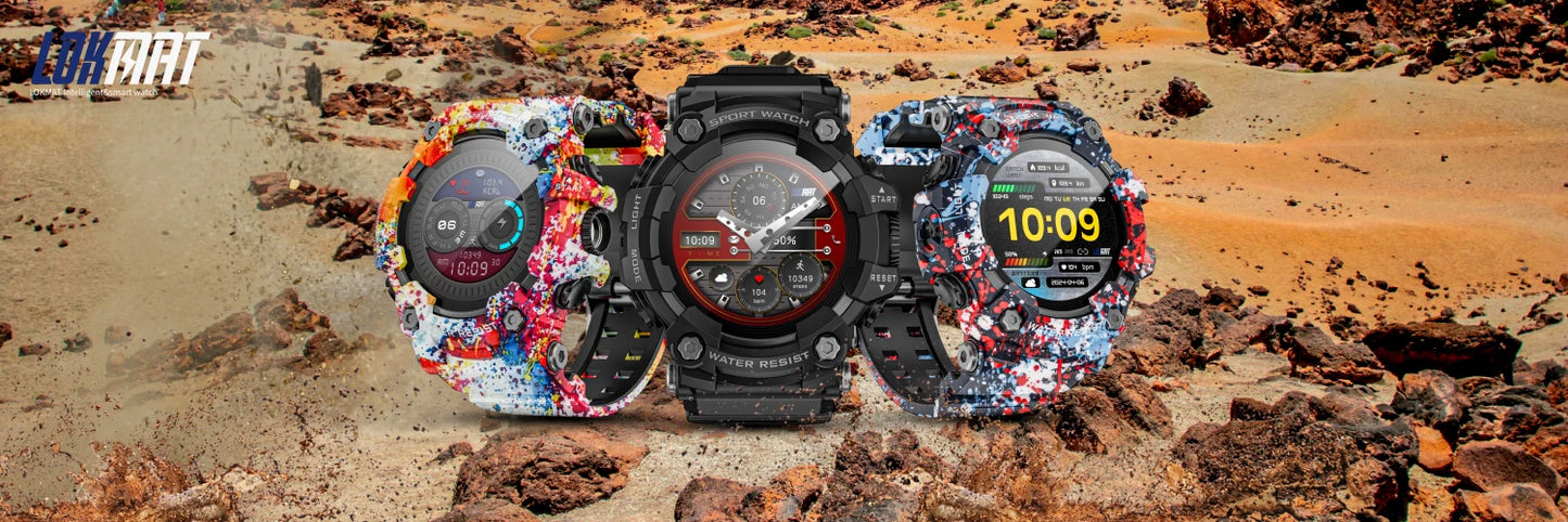 LOKMAT Rugged Sport Smart Watch ATTACK-GT Bluetooth Calls Colorful Waterproof Military Smartwatches with Flashlight for Phone