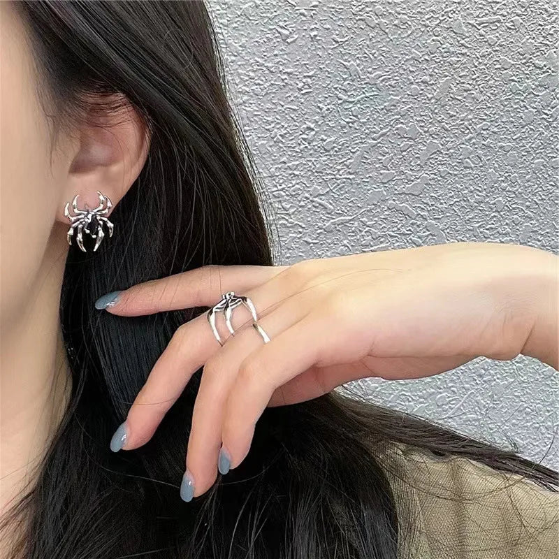 Halloween Gothic Retro Old Spider Zircon Earrings Women Fashion Design Black Zircon Earring Party Jewelry Gifts Wholesale