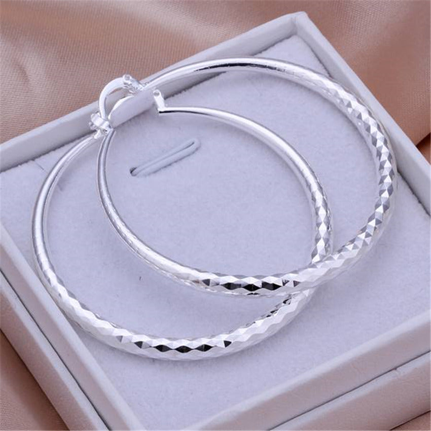 Charms fine 925 Sterling Silver 5CM circle hoop Earrings for Women fashion Pretty wedding party Jewelry Holiday gifts