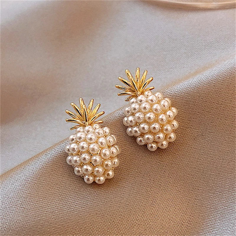 Trendy Fruit Pearl Earring For Women Exquisite Geometric Pineapple Imitation Pearls Stud Earrings Fashion Jewelry Gift Brincos