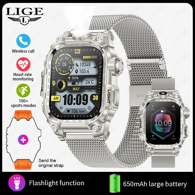 LIGE Smart Watch for Men Military Sports 3ATM Waterproof Watch Smart Heart Rate Monitor Electronic Watches Mens Smartwatch reloj