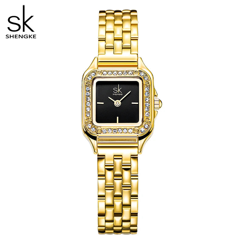 SHENGKE Elegant Silver Stainless Steel Women Watches Fashion Small Dial Square Woman's Quartz Wristwatches Ladies New Gift Clock