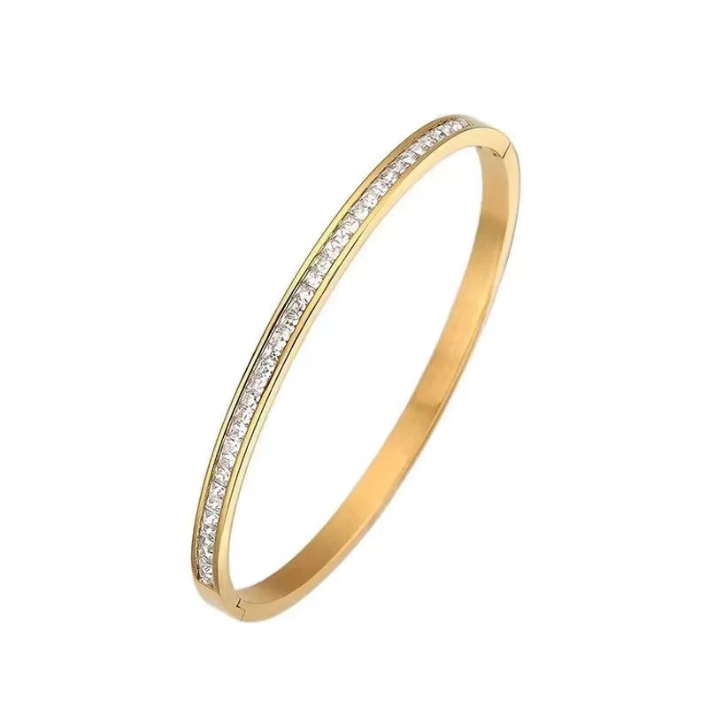 Stainless Steel Gold Plated Luxury Handmade Crystal Accessory Women Wrap Bangle Bracelet Jewelry Non Tarnished