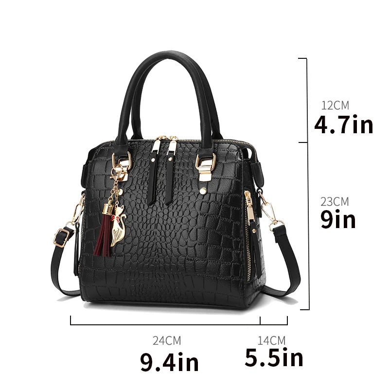 Luxurious Crocodile Embossed Tote Handbag - Spacious, Elegant, and Versatile Crossbody Satchel Purse with Solid Color Design, Mu