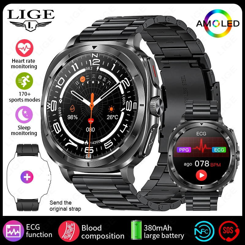 2025 AI Medical Diagnosis Smart Watch Bluetooth Call Blood Sugar Blood Lipid Uric Acid Monitor HRV ECG Smartwatch For Men Women