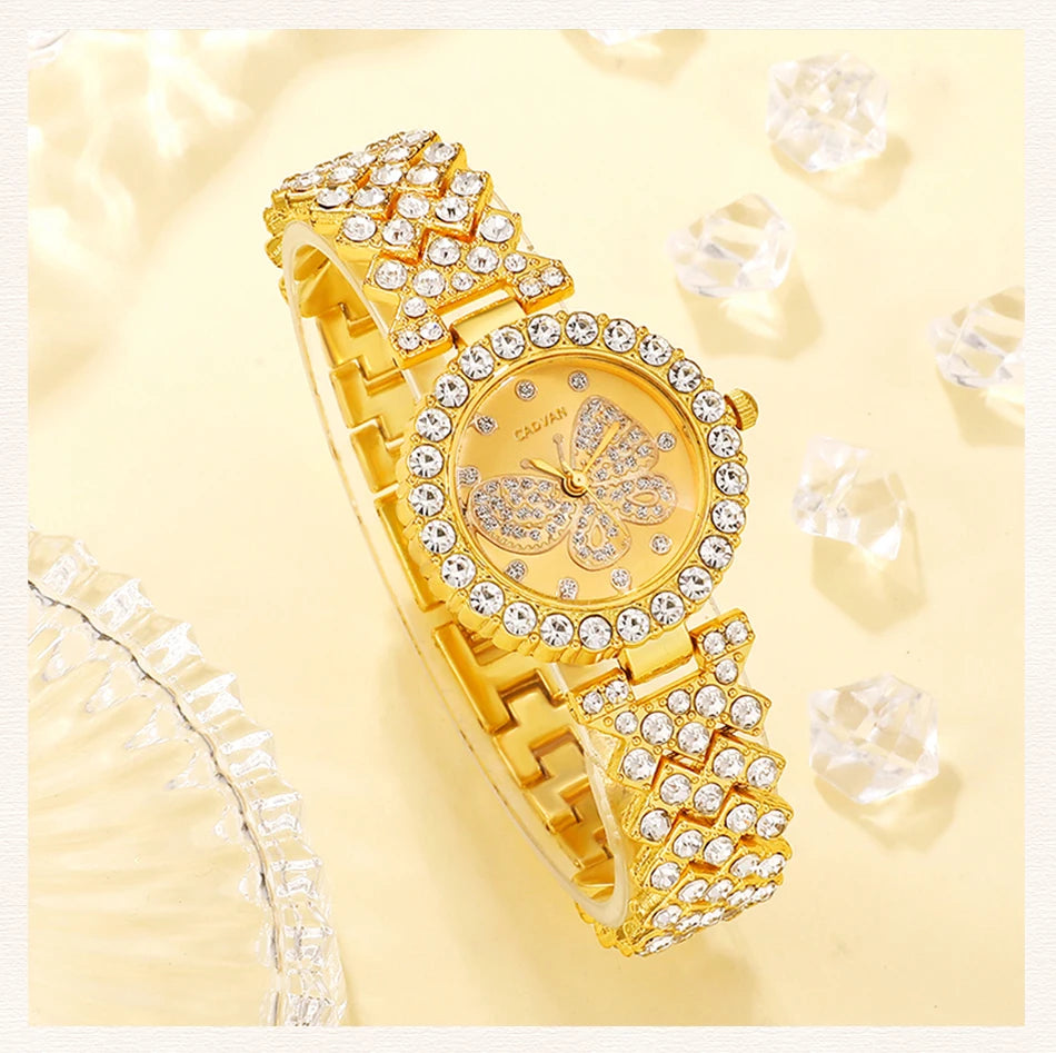 Women Butterfly Dial Watch Brand Design Female Clock Women Steel Bracelet Watch Quartz Luxury Fashion Set With Diamonds